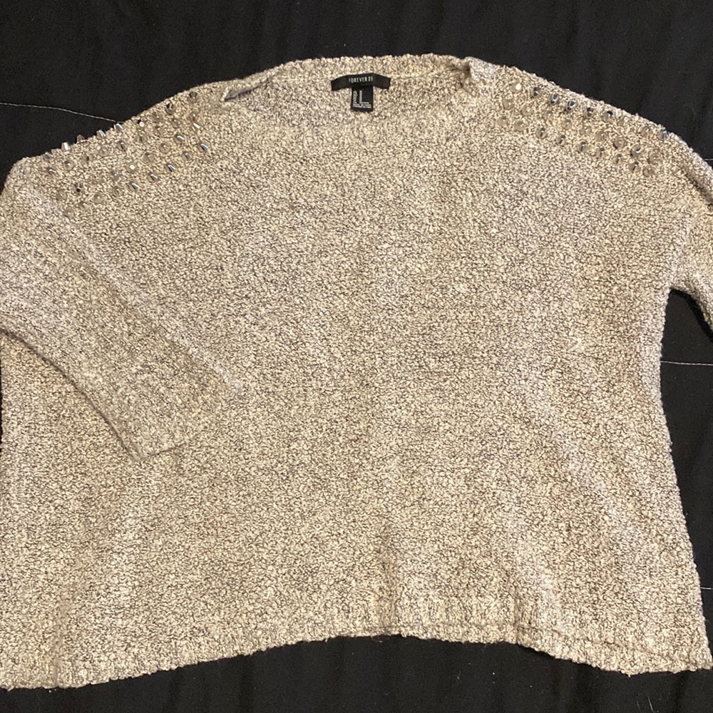 Forever 21 Studded Shoulder Cropped Sweater